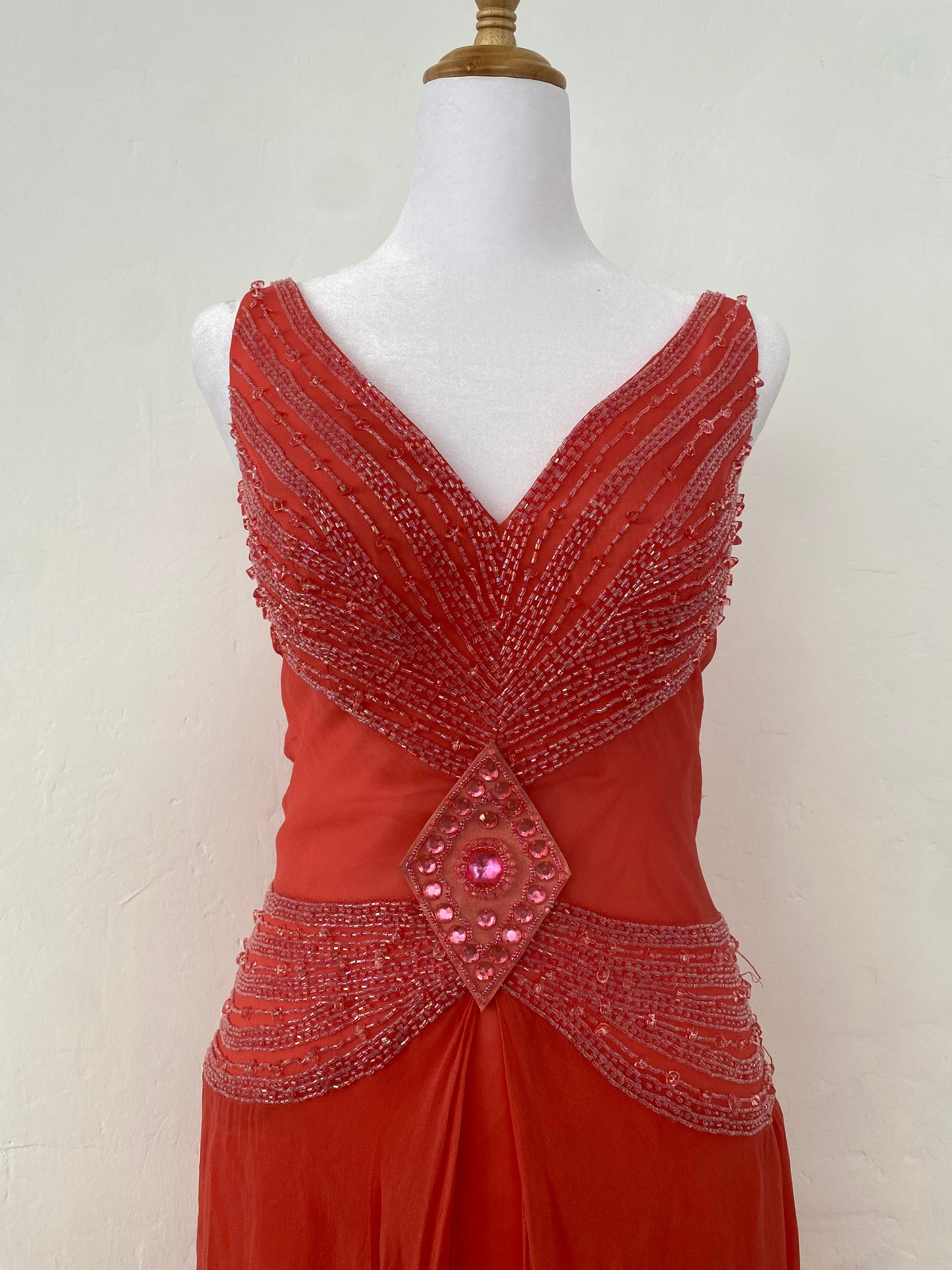 100% silk brand new pink maxi gown with handbeaded details
