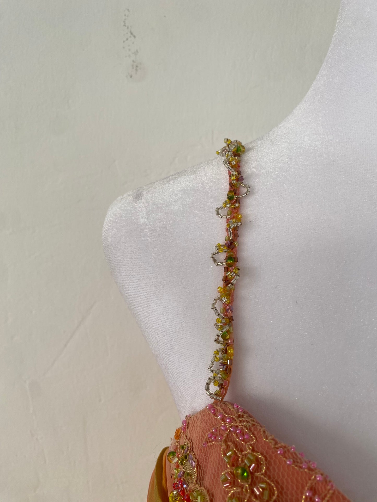 100% silk brand new sunset gown with handbeaded details