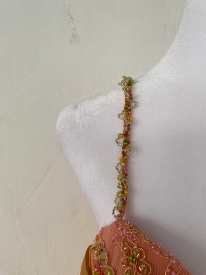 100% silk brand new sunset gown with handbeaded details