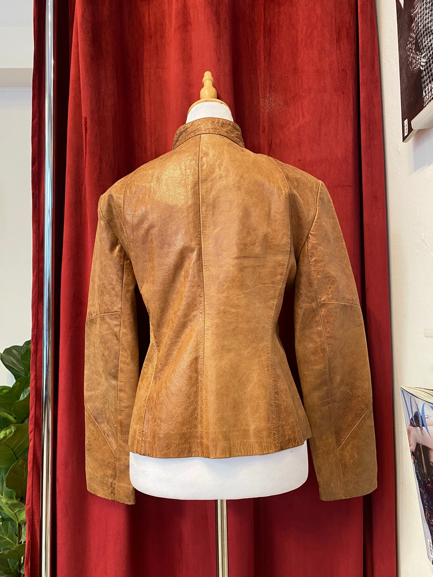 Real leather fitted biker brown leather