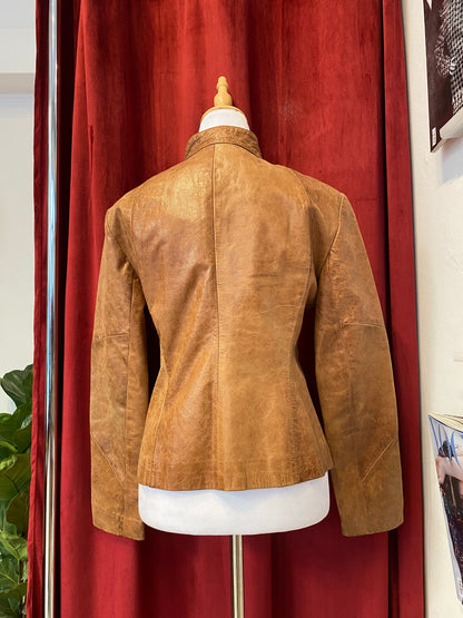Real leather fitted biker brown leather
