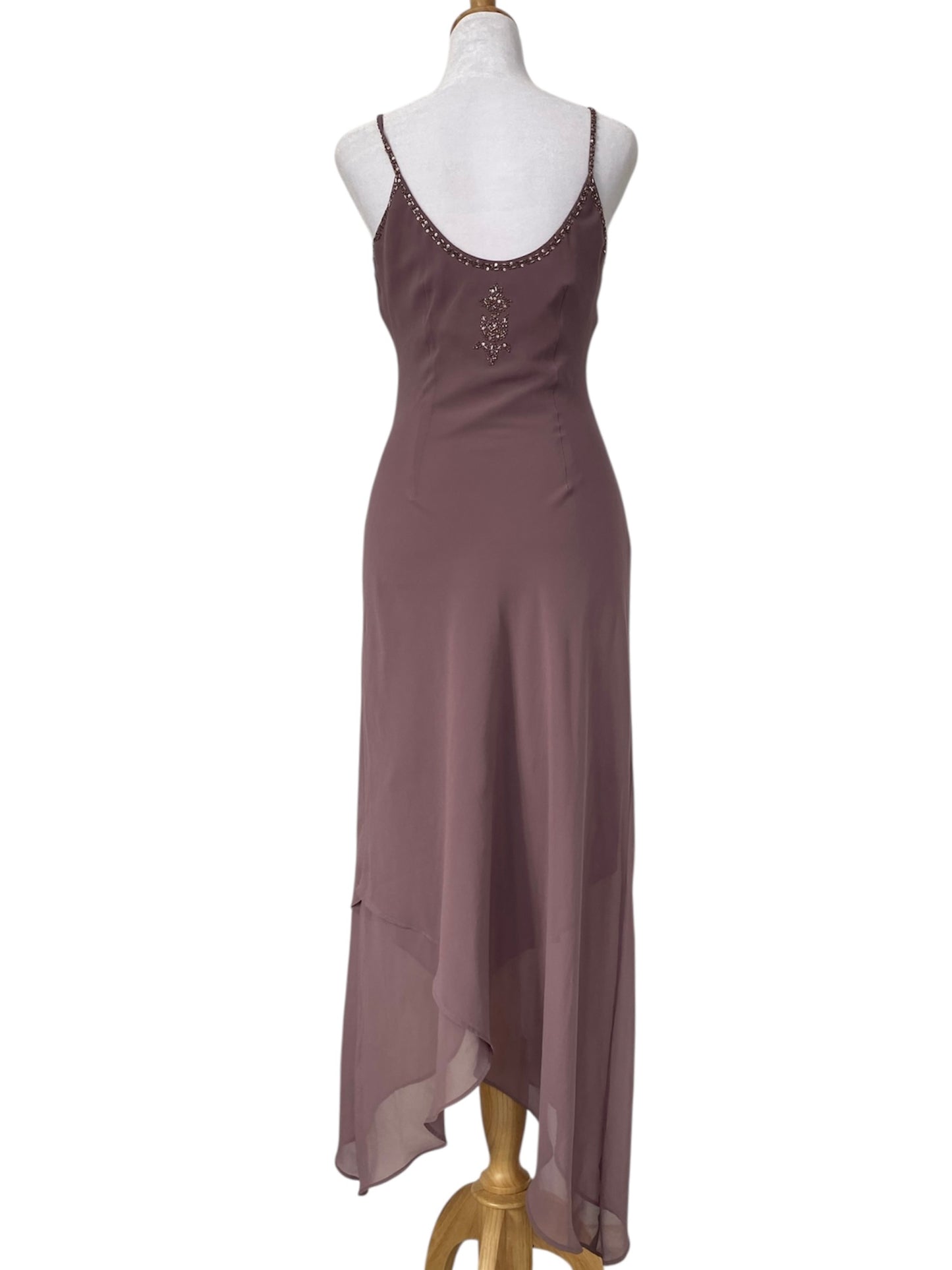All over handbeaded mauve maxi fairy dress
