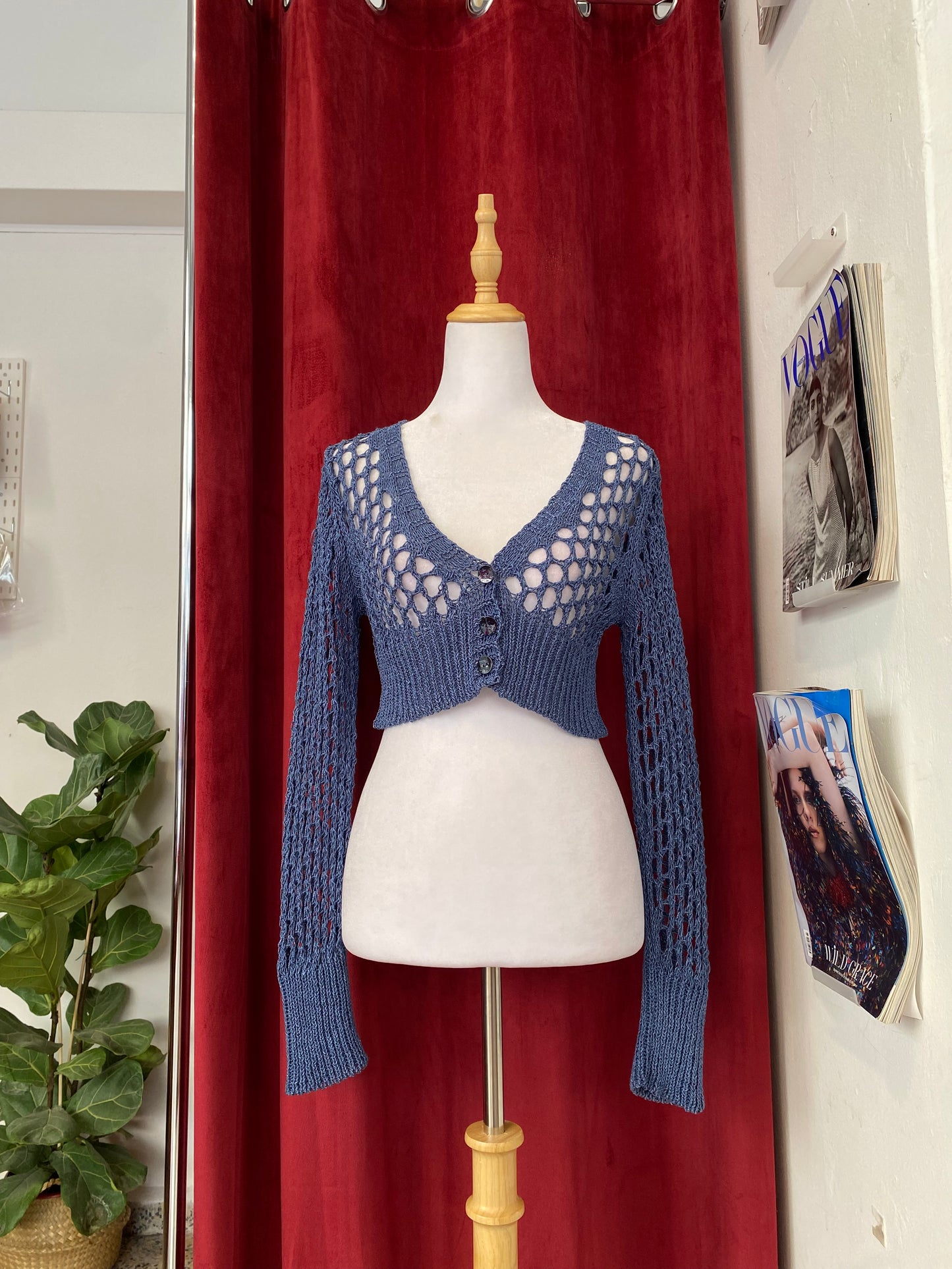 Crochet blue cardigan top