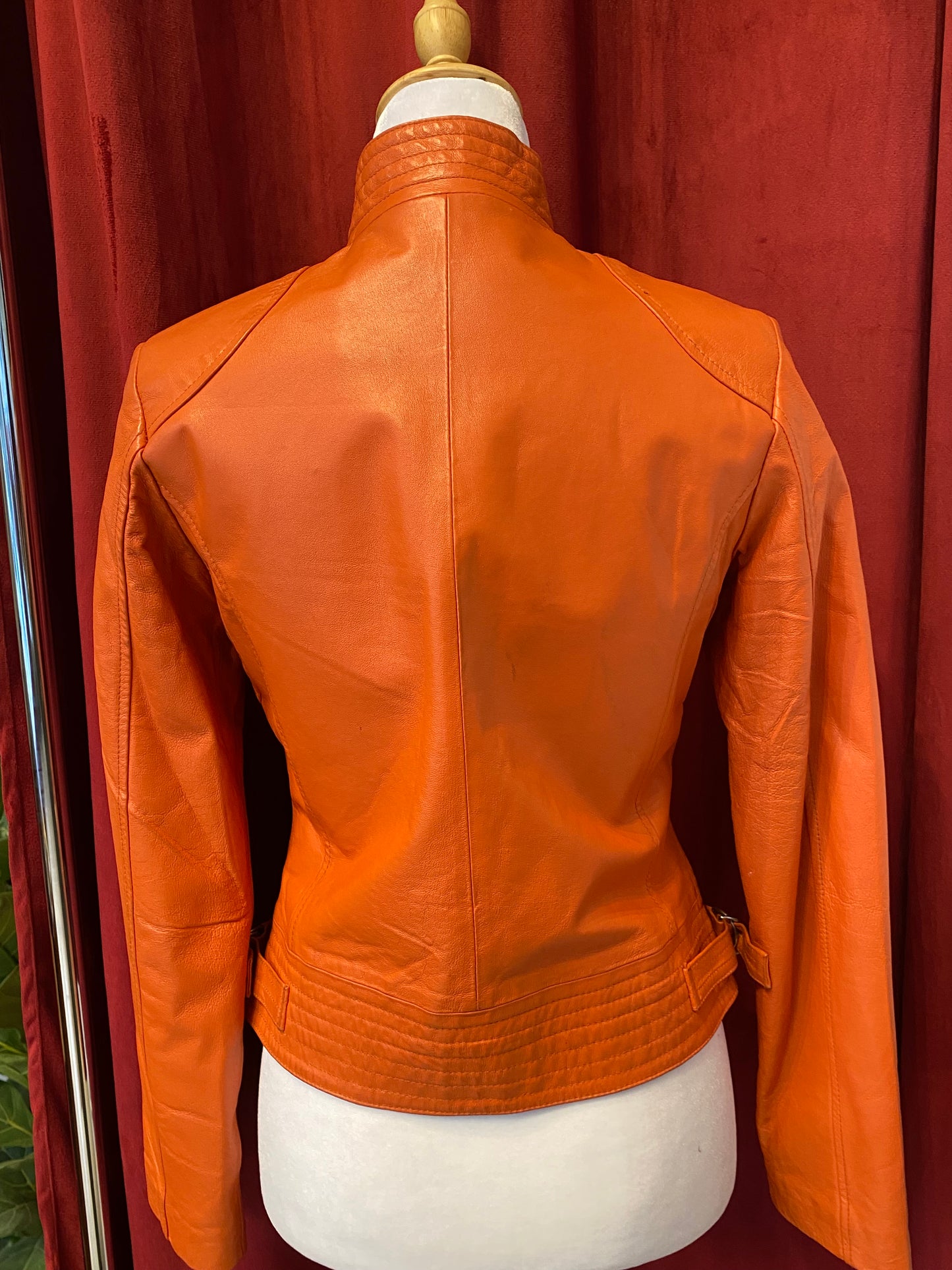 Real leather fitted orange biker jacket