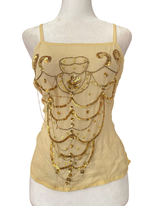 100% silk brand new sequin beige top