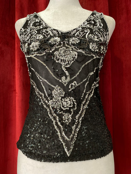 Handbeaded black mesh top 🧚