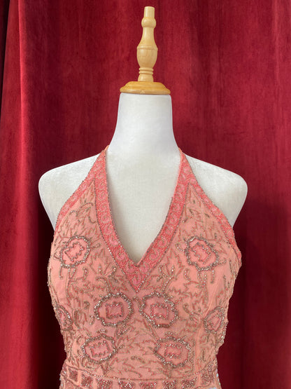 100% silk handbeaded baby pink corset