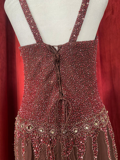 100% silk deep purple gown with sequin details all over
