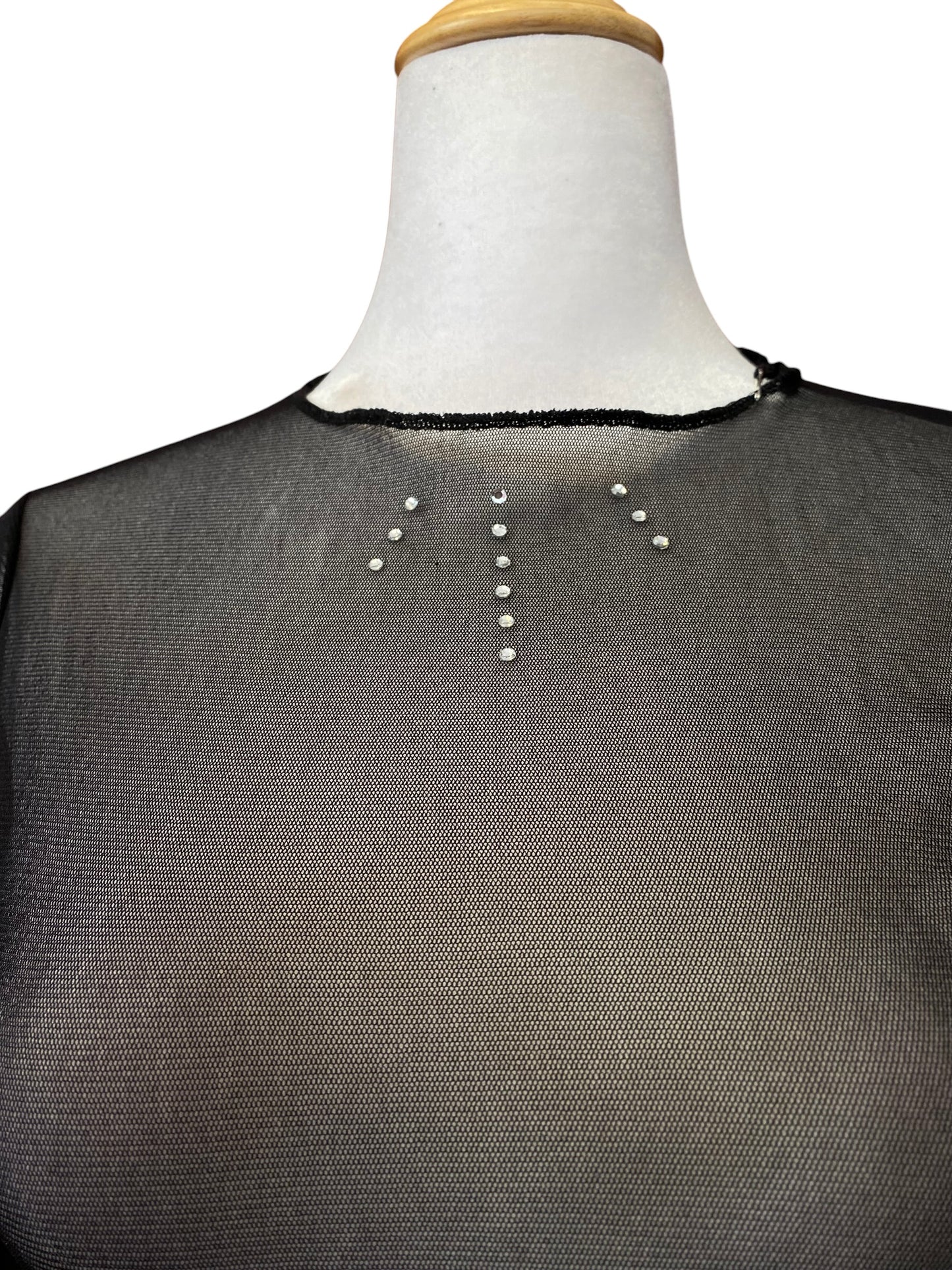 Sheer black top with rhinestone details