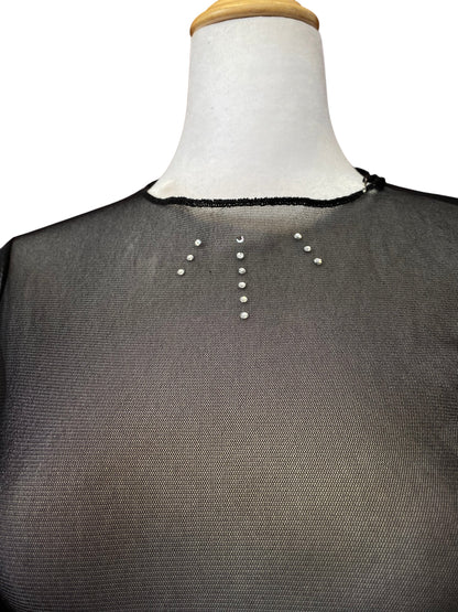 Sheer black top with rhinestone details