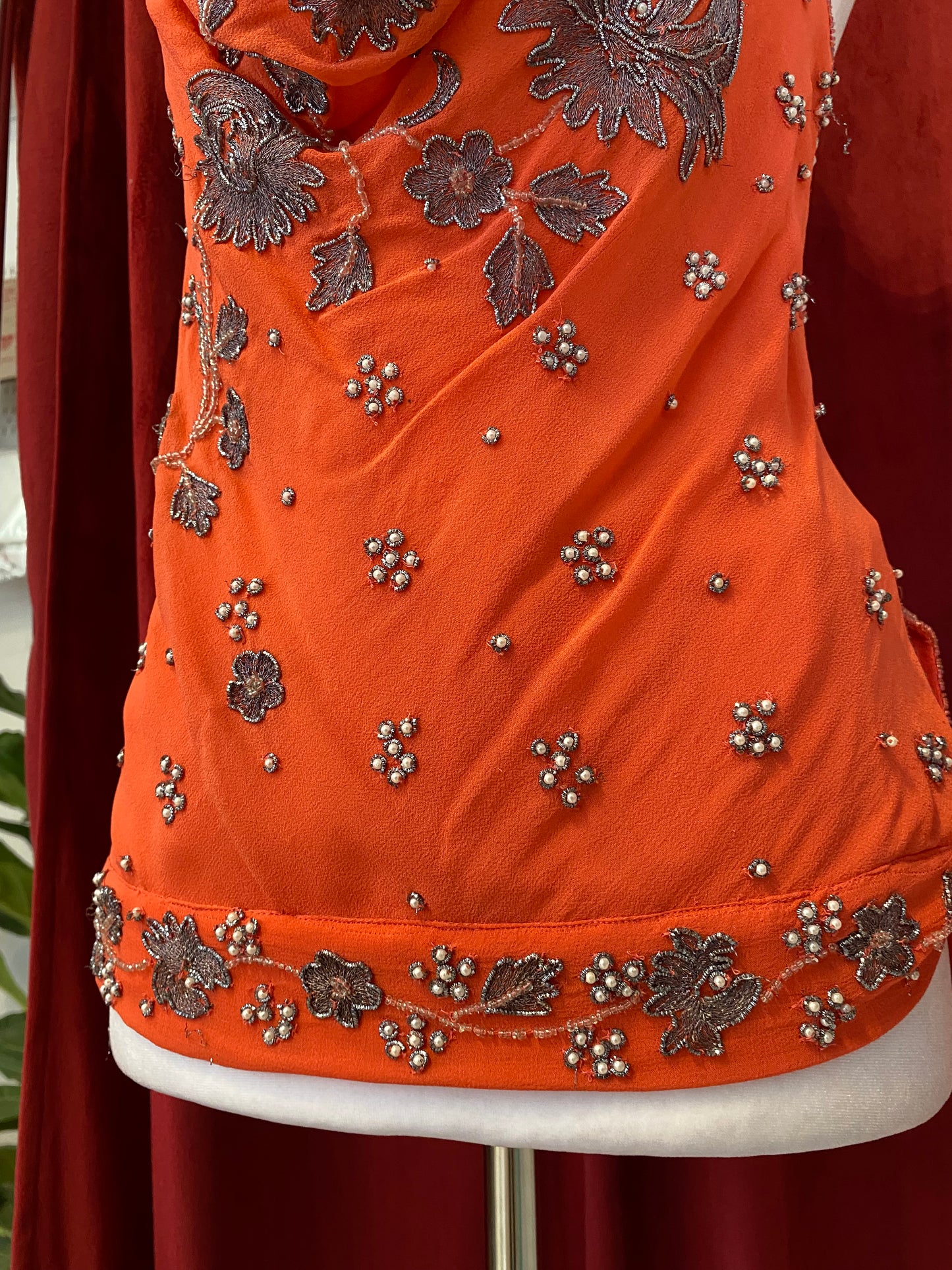 100% silk brand new aftershock orange handbeaded top 🍊
