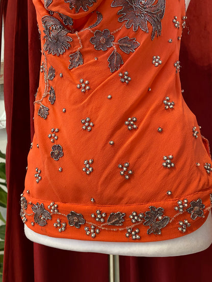 100% silk brand new aftershock orange handbeaded top 🍊