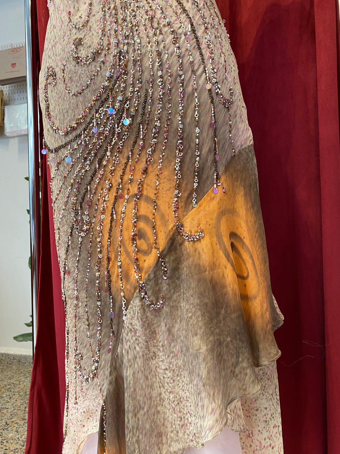 100% silk brand new all over handbeaded gown