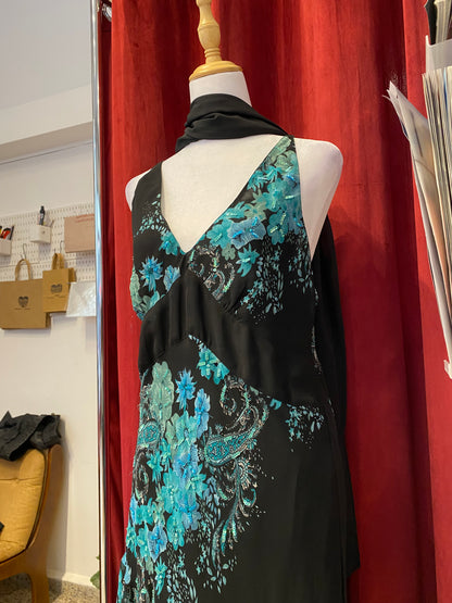 All over handbeaded maxi ruffled dress with matching scarf