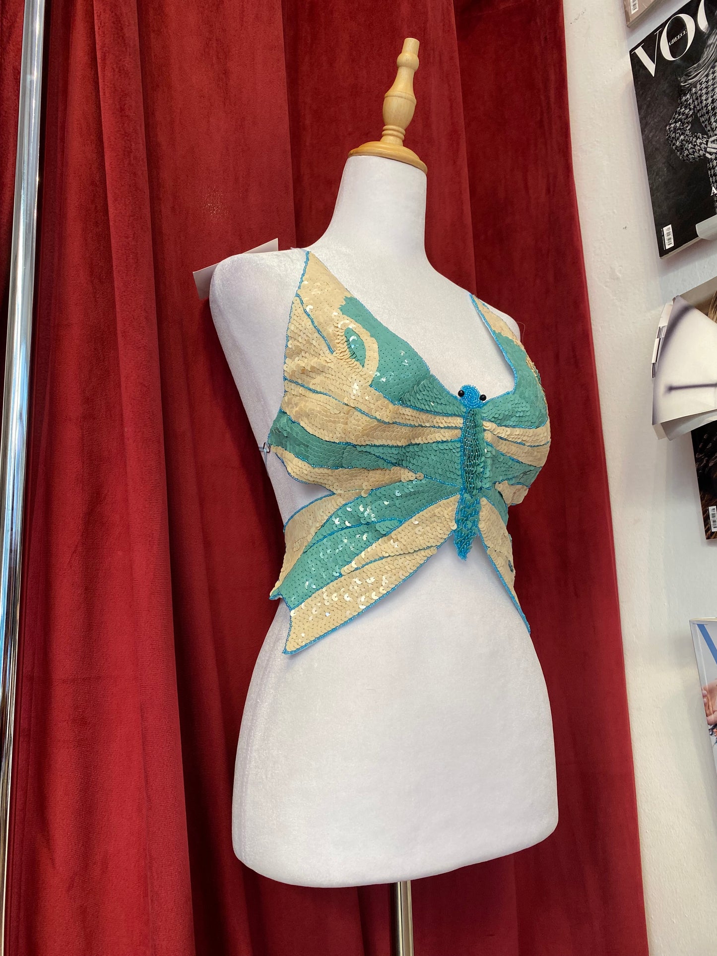 Butterfly y2k top with sequin details and open back