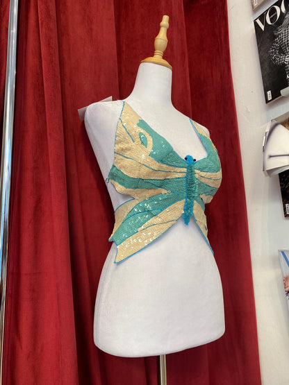 Butterfly y2k top with sequin details and open back