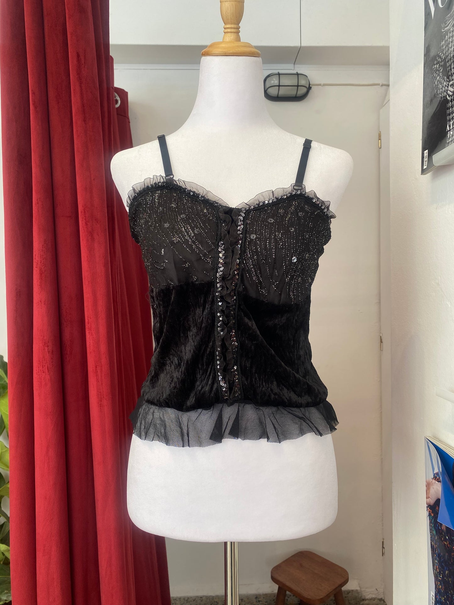 Brand new velvet top with sequin details