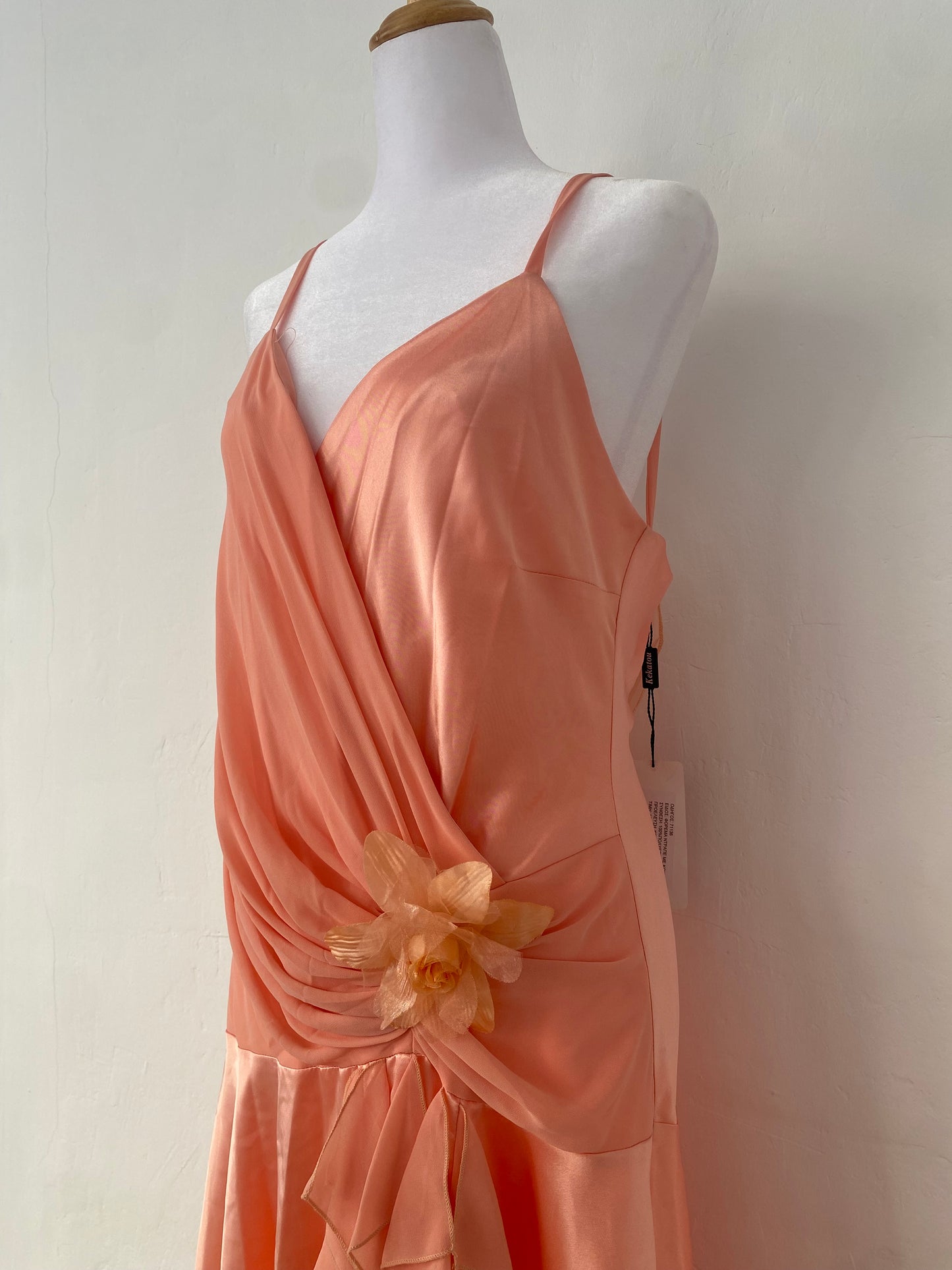 Brand new light orange satin ruffled dress