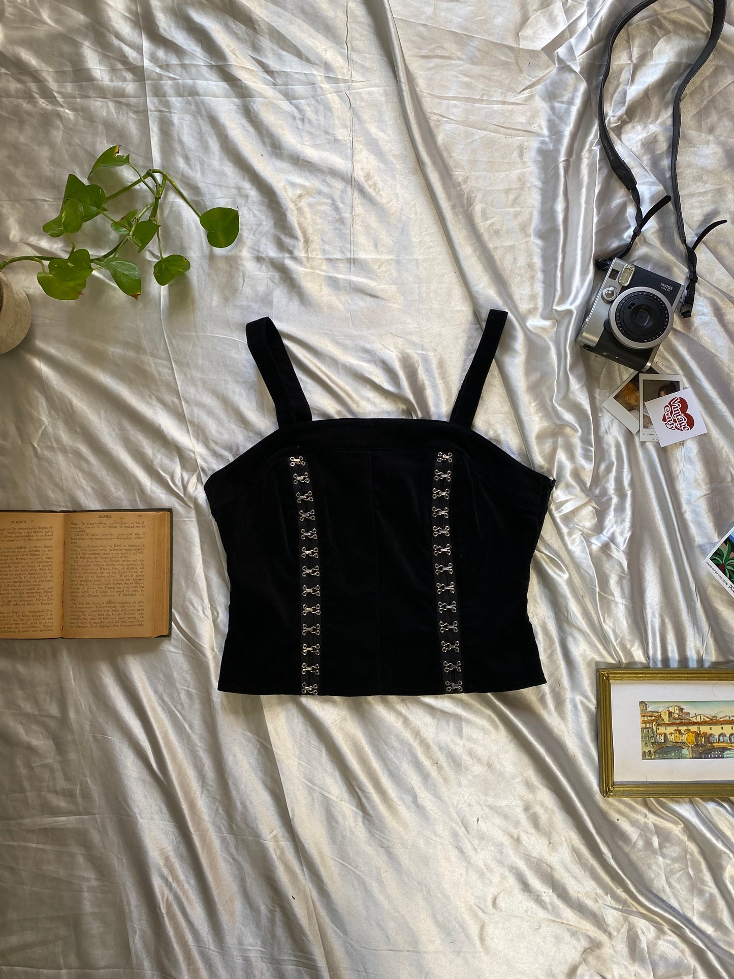 Velvet corset top with buckle details