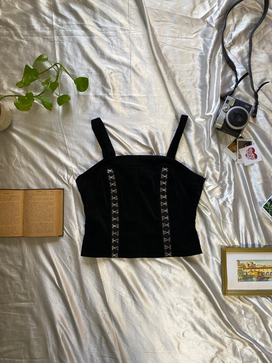 Velvet corset top with buckle details
