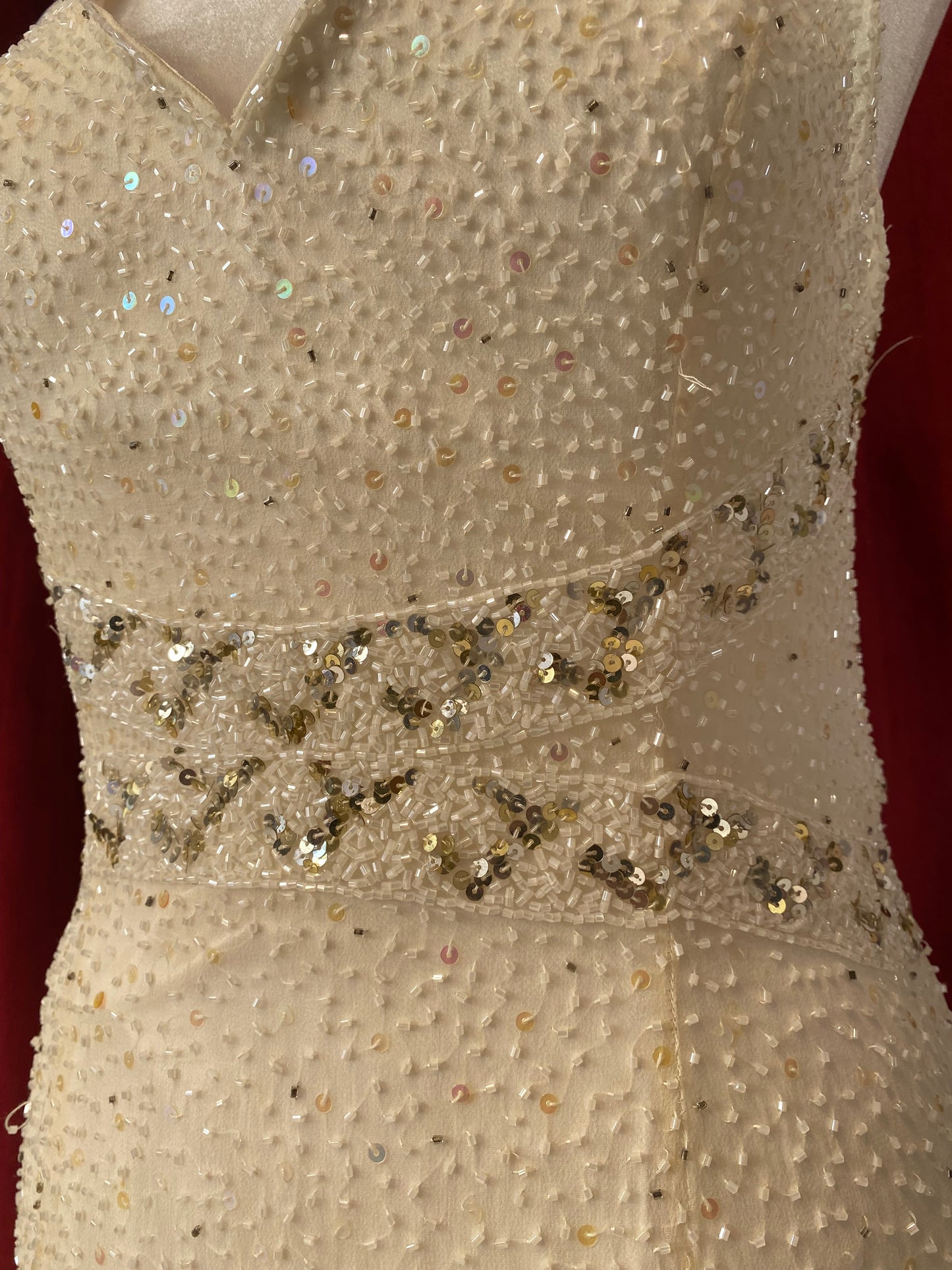 100% silk floor length gown with all over handbeaded details