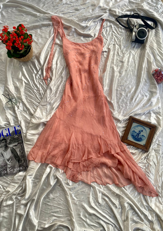 100% silk brand new light pink dress with all over handbeaded details