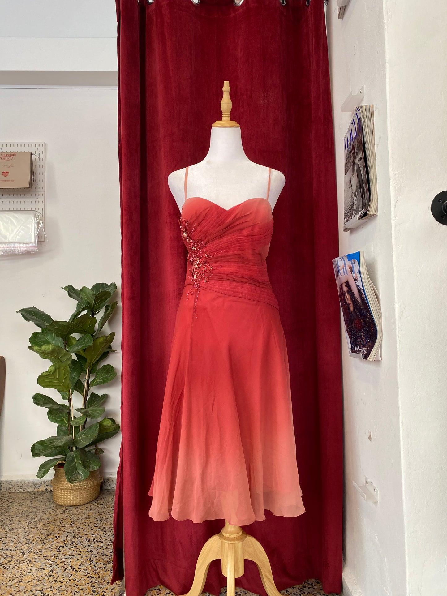 100% silk rose petal sequin dress