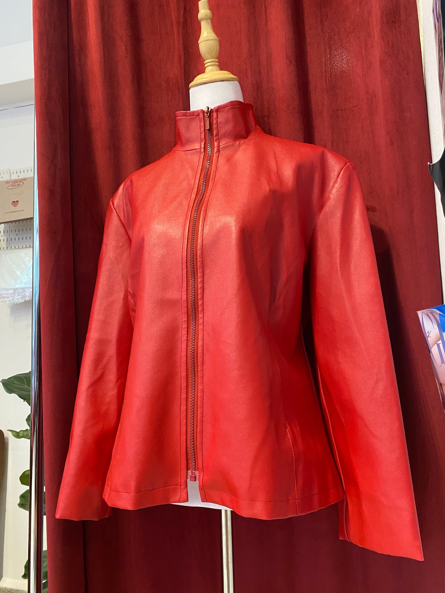 Vegan leather red biker jacket 💋