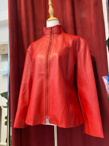 Vegan leather red biker jacket 💋