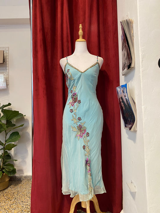 100% silk baby blue all over sequin mermaid gown 🧜