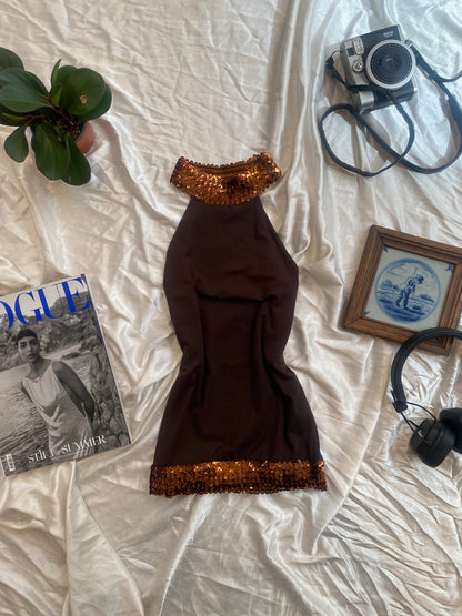 Brand new brown halter top with sequin details