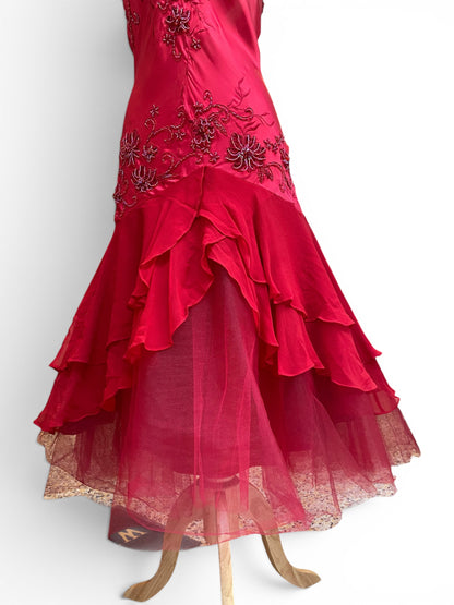 Red satin hand embroidered gown ❤️