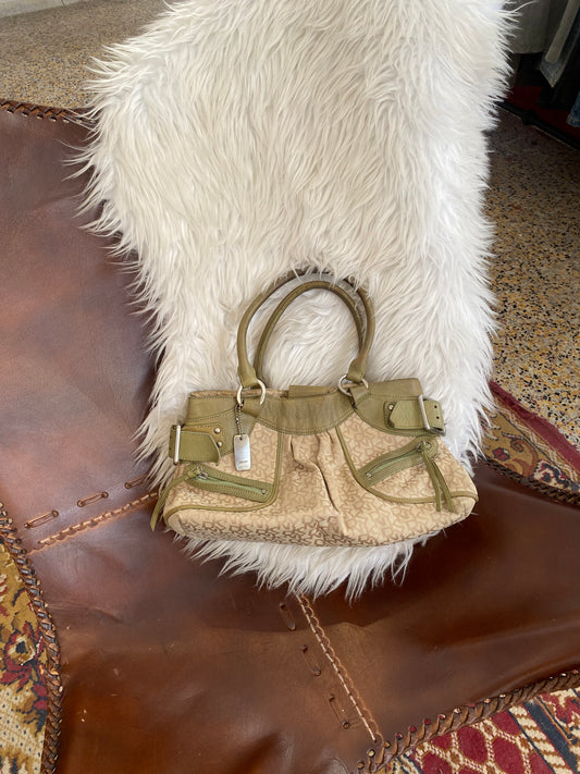 DNKY Green leather canvas bag