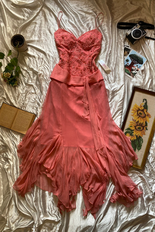 100% silk brand new handbeaded pink gown
