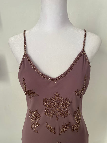 All over handbeaded mauve maxi fairy dress
