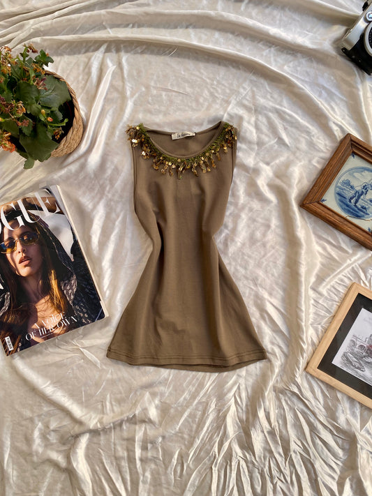 Khaki sequin crop top ✨