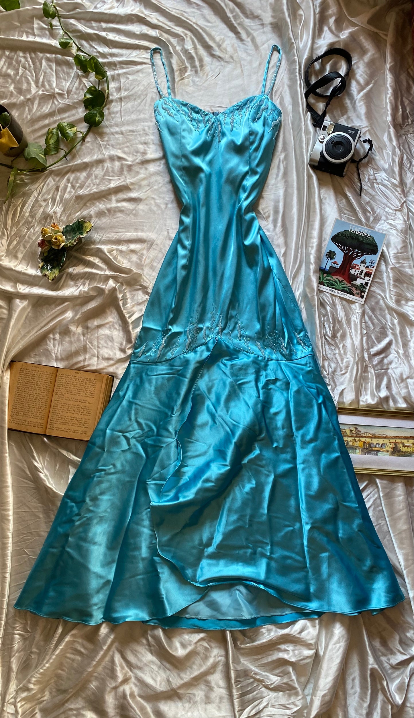 Blue maxi gown with handbeaded details