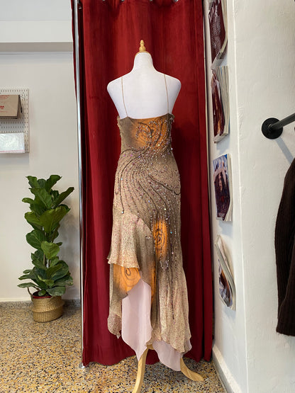 100% silk brand new all over handbeaded gown