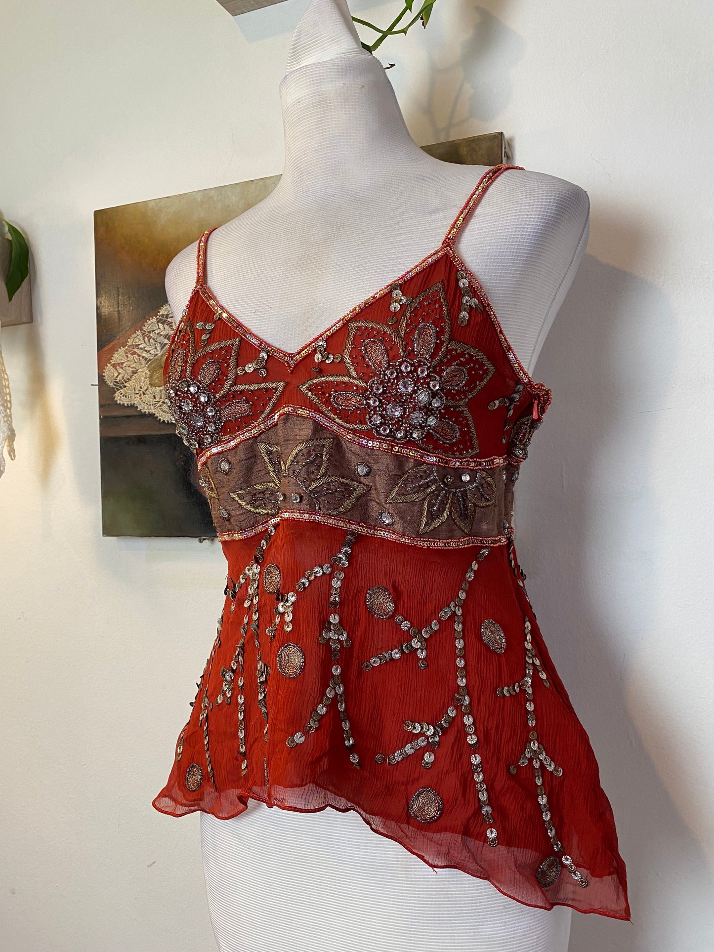 100%silk handbeaded top