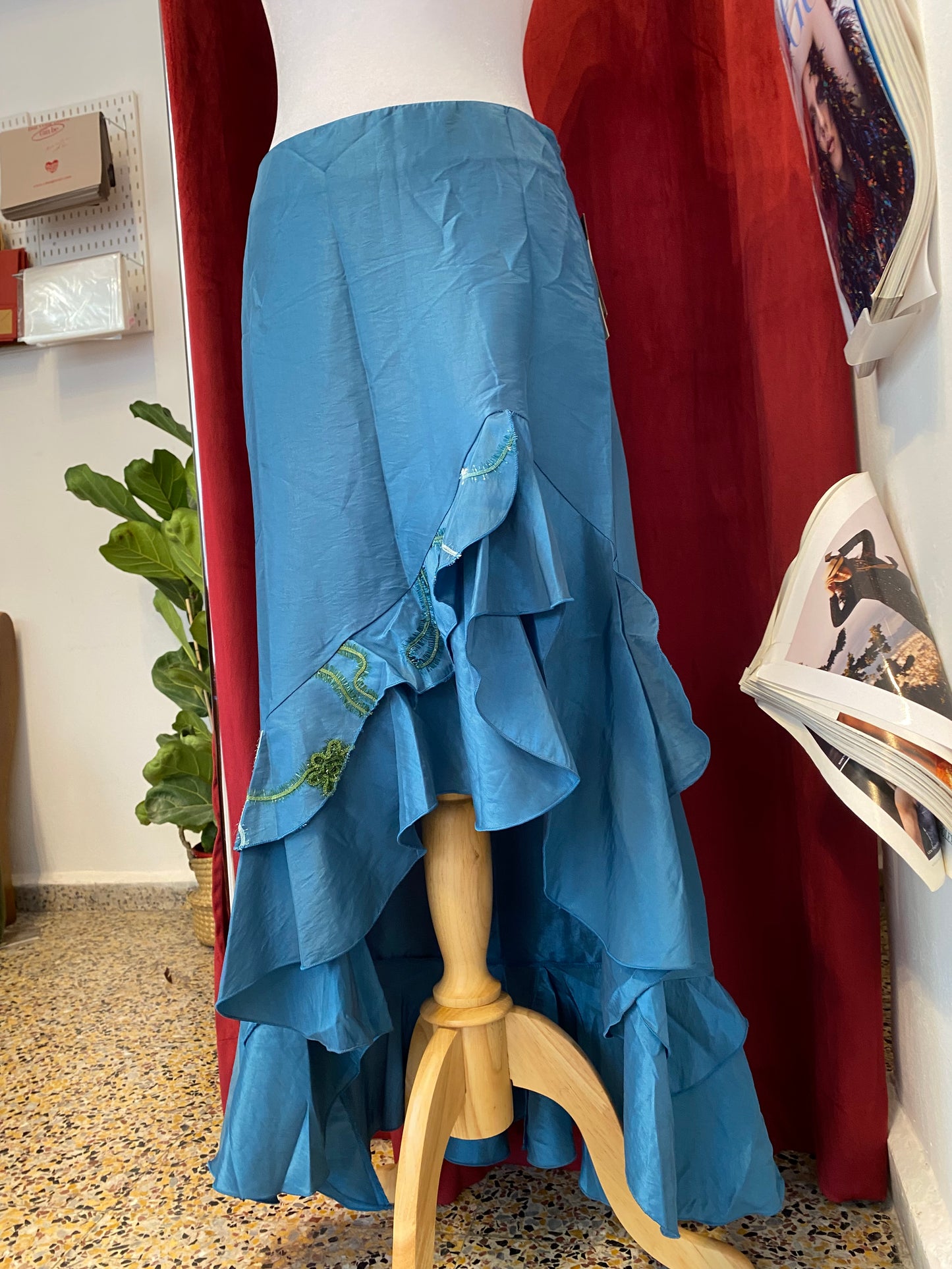 Brand new organza deep blue ruffled maxi skirt