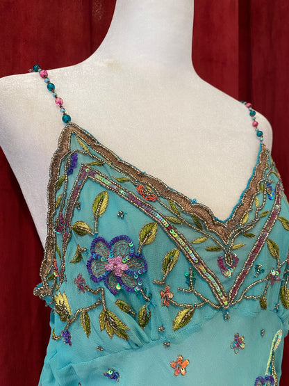 100% silk brand new handbeaded baby blue top 🦋