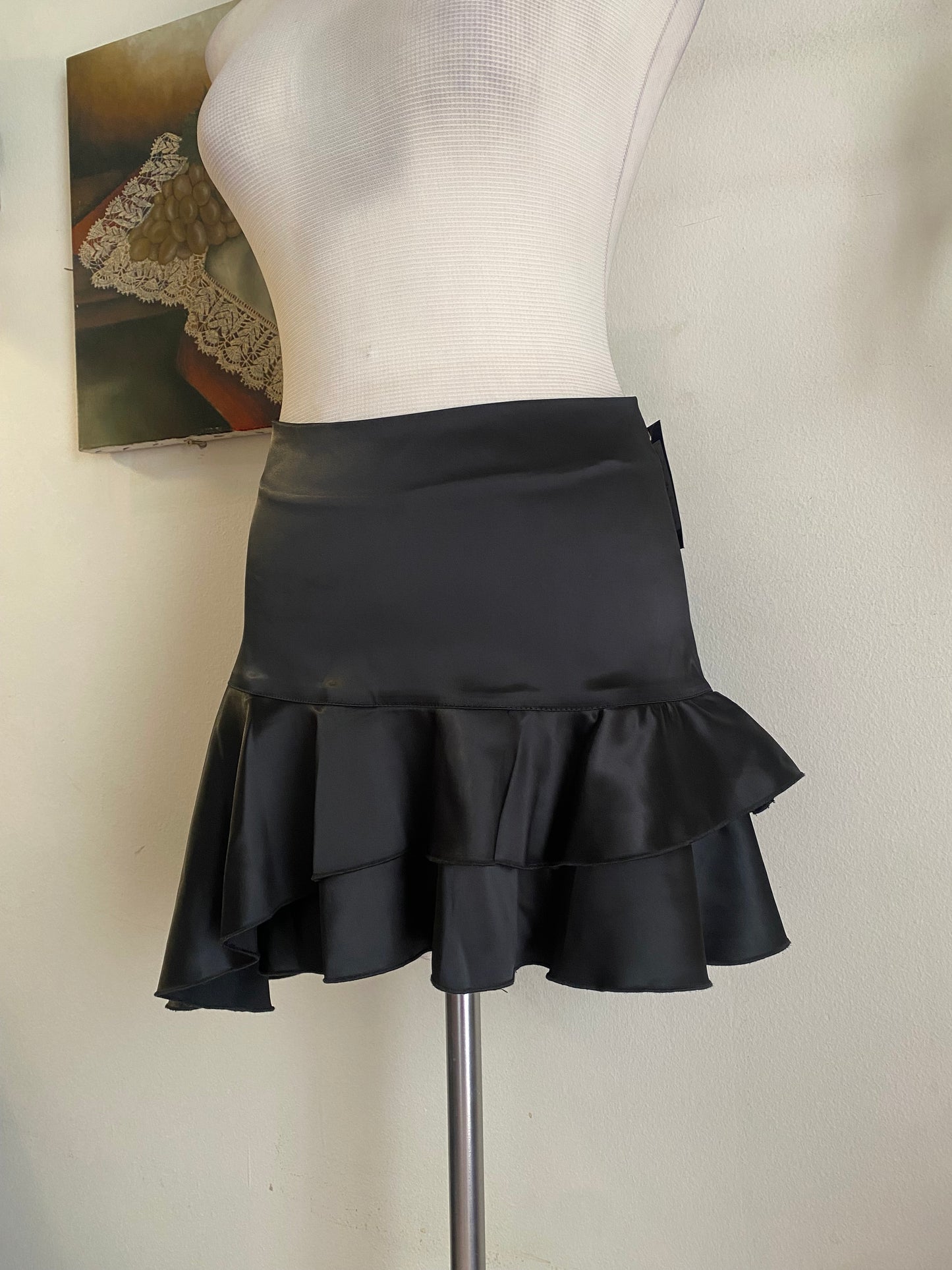 Brand new black satin mini skirt