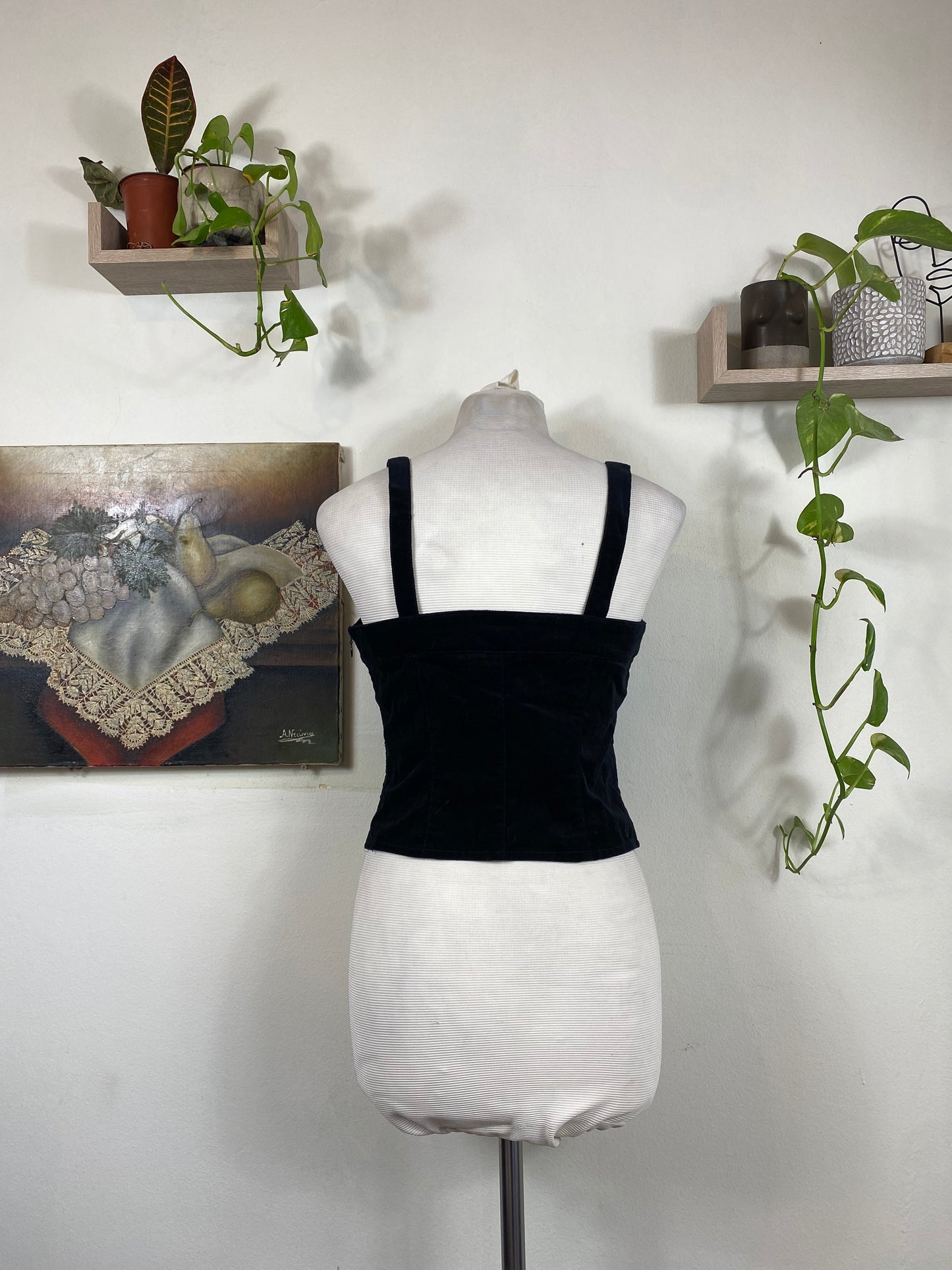 Velvet corset top with buckle details