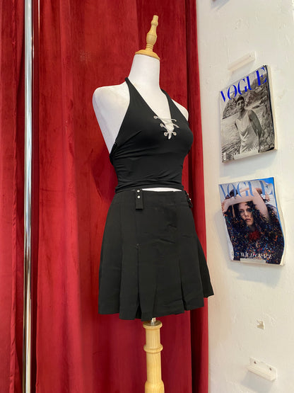 Mini black ruffled skirt with rhinestone details