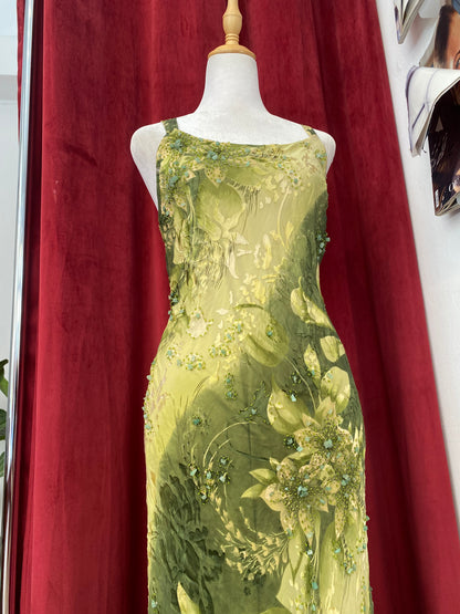 100% silk green ethereaal gown
