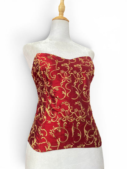 Bright red gold lace up corset 💋