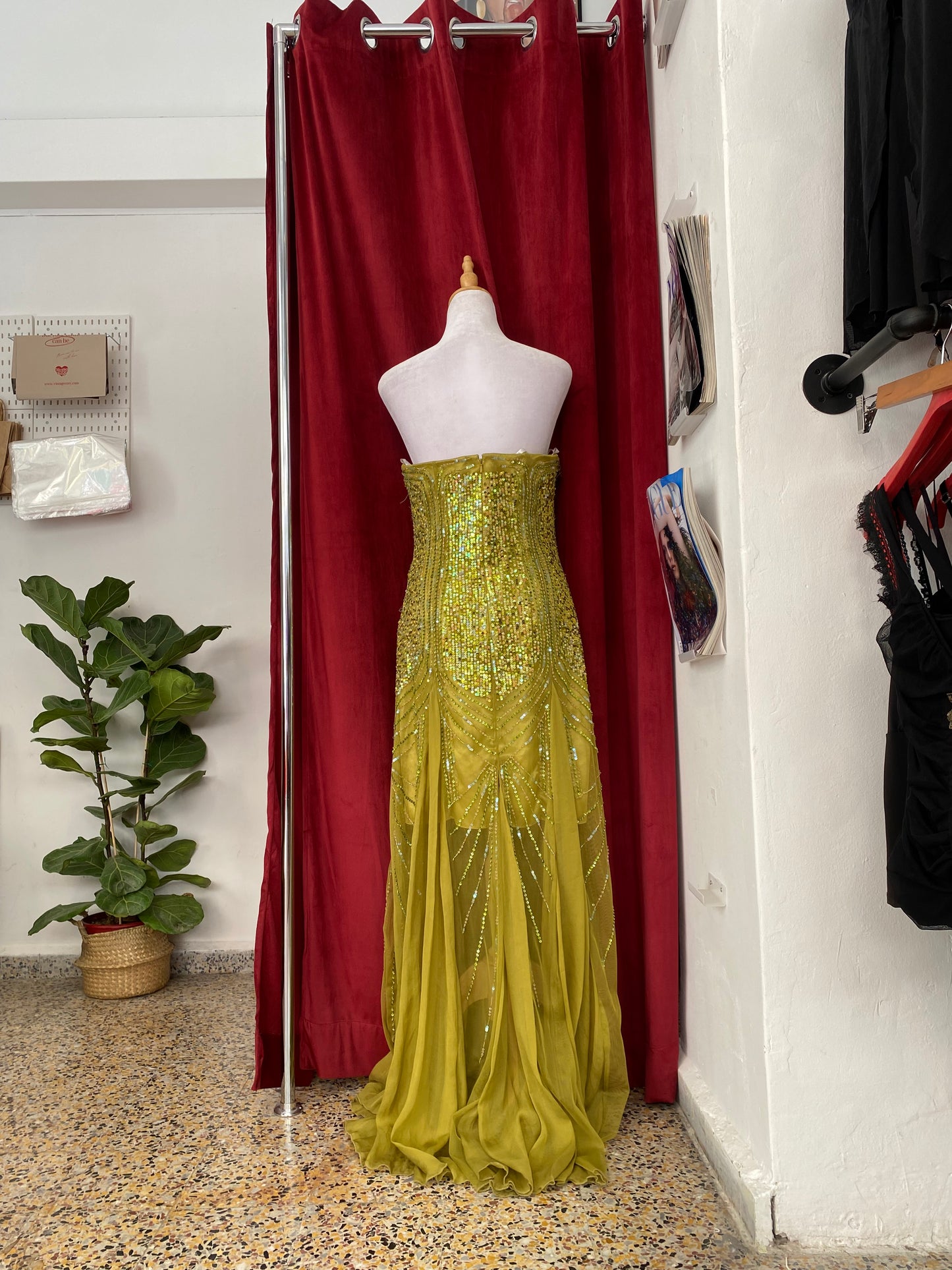 100% silk handbeaded green gown 🧚