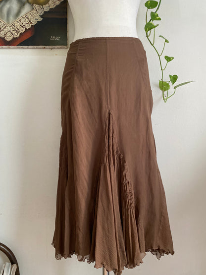 100% silk brown maxi ruffled skirt