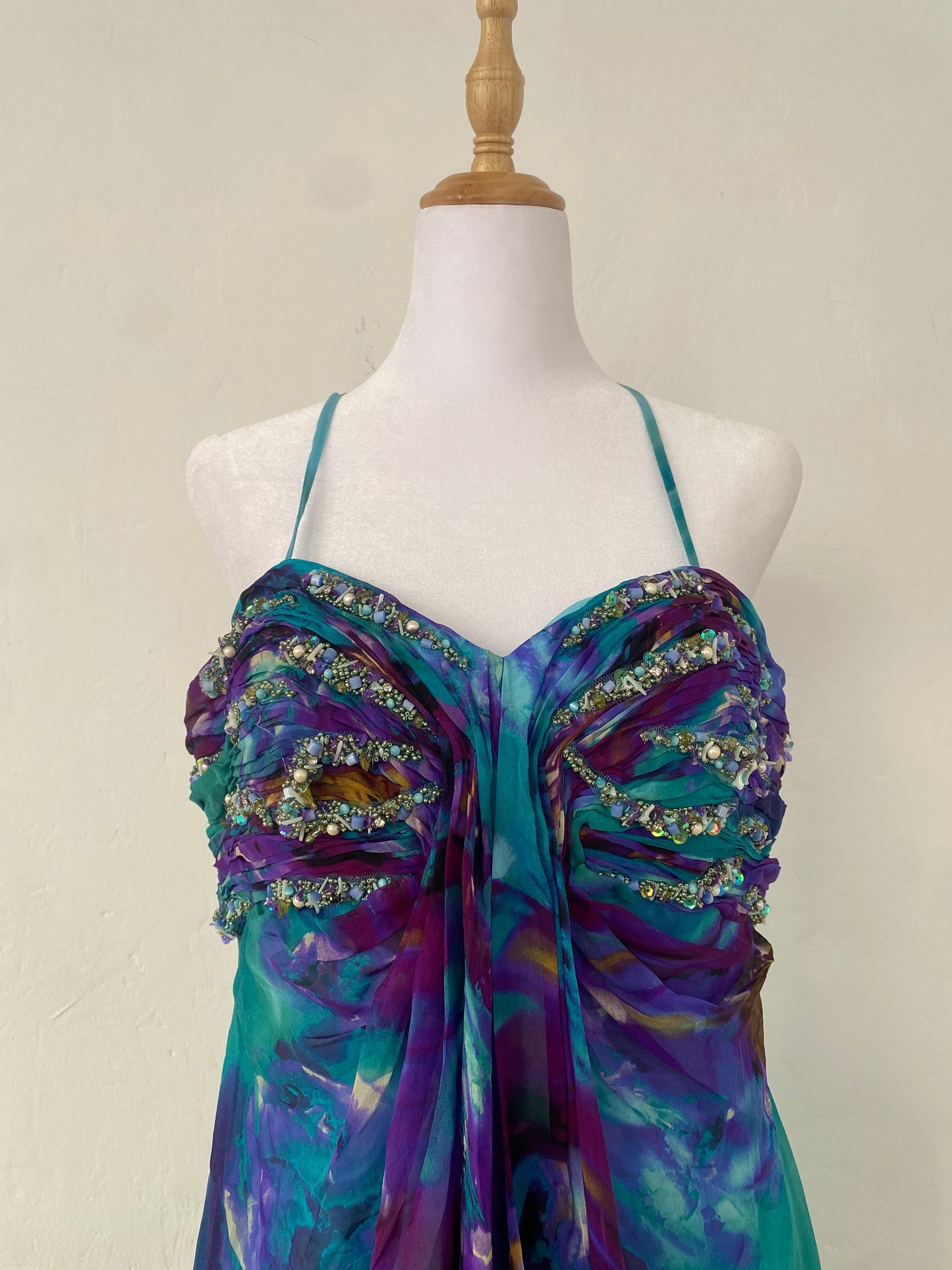 100% silk brand new maxi multicoloured gown with handbeaded details