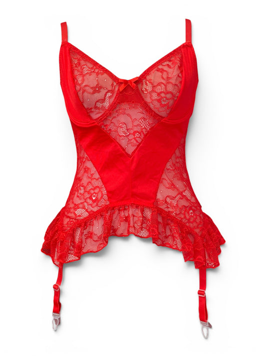 Intricate red lace corset